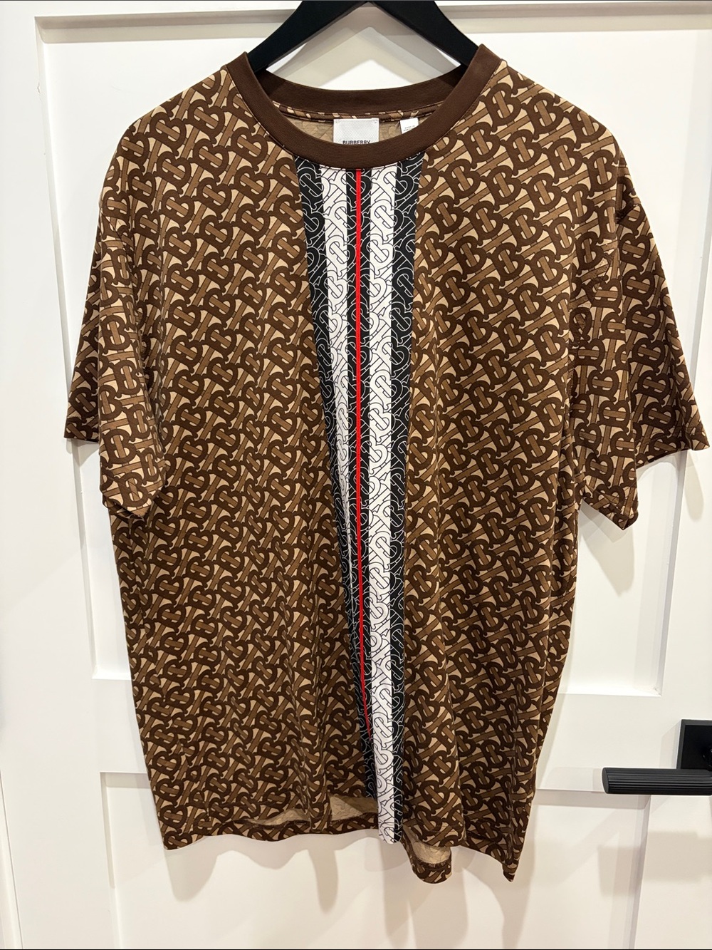 Burberry Brown Monogram Short Sleeve Tee with Center Stripe